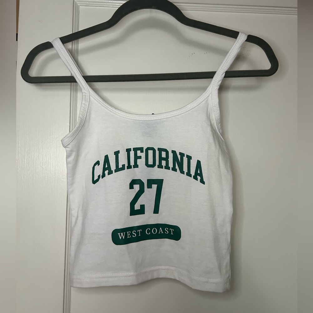 White cotton California printed crop cami NWT